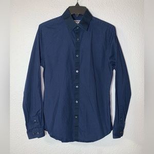 Express navy blue polkadot button-up shirt Sz SP 14-14 1/2 Men’s Formal fitted